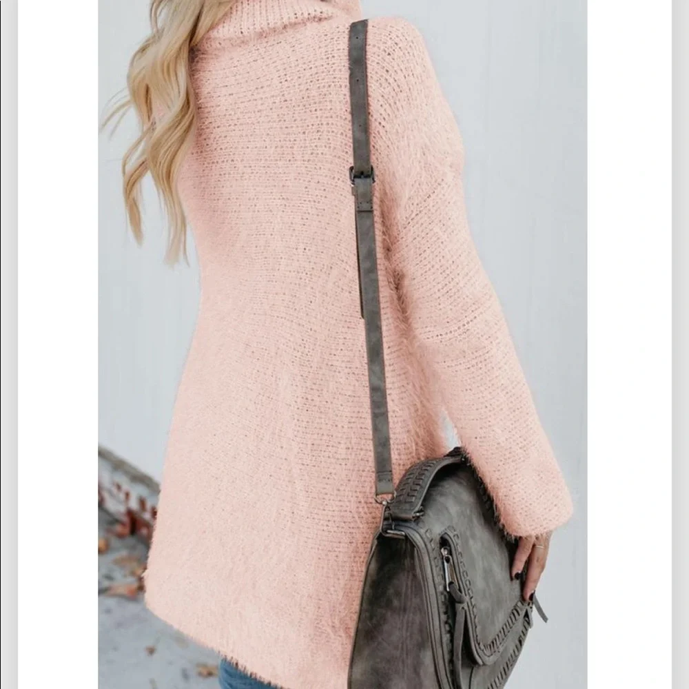 🔥COZY CARDIGAN🔥WARM FUZZY DOUBLE BREASTED POCKET CARDIGAN SWEATER PINK NWT - Picture 2 of 9
